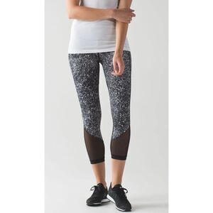 Lululemon Womens Leggings 6 Black White Pace Rival Crop Marathon Splatter Run